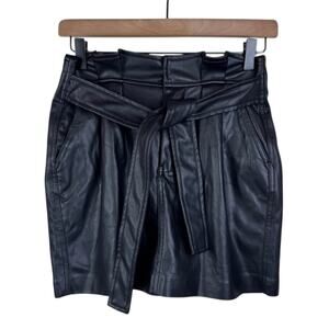 BLANKNYC NWT 25 Black Faux Leather Belted Zip Hook Eye Clasp Mini Skirt Pockets